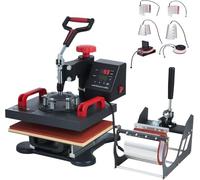 CREWORKS Heat Press Machine, 30x23 cm 8 in 1 Swing Away Heat Press with Digital Control, Multipurpose T Shirt Press Machine with Dual Heating Tubes for Mug Cap Hat Plate