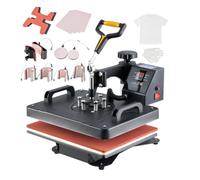 CREWORKS Heat Press Machine, 30x38cm 9 in 1 Swing Away Shirt Printing Machine with Digital Control Panel, Multipurpose Heat Transfer Machine with Dual Heating Tubes for Plate Mug Cap Hat Shoes