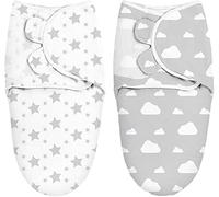 Crezza New Born Baby Swaddle Wrap, Baby Sleep Sack, 100% Cotton, pack of 2 Cloud & Stars, Black unisex.