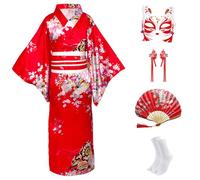 CRFASIBE 5PCS Girls Japanese Kimono Set, Yukata Costume Packed with GiftBox
