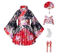 CRFASIBE 5PCS Girls Japanese Kimono, Short Yukata Costume Set-130/140/150cm | Kids Kimono Outfit Set with Accessories, Suitable for Ages 7-13, Ideal for Carnival, Anime-Con, Cosplay, Fancy Dress Party