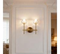 CRFASIBE Antique Brass Crystal Wall Lamp, G9 Warm Light Bedroom Wall Sconce