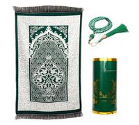 CRFASIBE Muslim Prayer Rug Beads with Cylinder Box, Muslim Islamic Prayer Gifts Set, Traditional Large Prayer Mat Set for Ramadan Eid Islamic Mubarak (Style A)