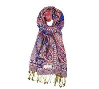 CRFASIBE Pashmina Style Scarf and Shawl for Women, Paisley Print Warp with Tassels, Soft Touch Winter Neck Warmer, Ladies Multi-Way Wearable Large Stole for All Season(Navy Blue)