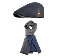 CRFASIBE Winter Hats Scarf Set for Men, Adjustable Tweed Newsboy Driving Flat Cap, Warm Soft Reversible Scarf, British Mens Fashion Winter Accessories 2PCS Cold Gift Set (Style D)