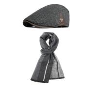 CRFASIBE Winter Hats Scarf Set for Men, Adjustable Tweed Newsboy Driving Flat Cap, Warm Soft Scarf, British Mens Fashion Winter Accessories 2PCS Cold Gift Set (Style E)