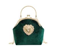 CRFASIBE Women Evening Clutch, Velvet Kiss Lock Handbag, Elegant Crossbody Shoulder Bag, Gold Heart Detail, Vintage Luxury Purse for Prom Banquet Wedding Party Formal(Green)