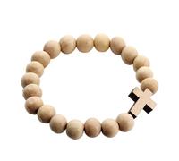 CRFFZ Sustainable Religious Featuring Smooth Round Beads and Symbolic Crosses Pendant Daily Wear Skin Friendly Wooden Bead Crosses Bangle