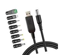 CRFFZ USB to DC5.5mm 5V / 9V / 12V Step Up Power Cord with 8 Interchangeables Tip for Various Electronics Charging Requirements Digital Display Chargers