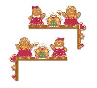 CRGANGZY 2 Pcs Gingerbread Man Christmas Door Corner Sign Decoration, Christmas Gingerbread Man Candy Door Toppers Decorations, Xmas Wooden Door Frame Decor for Xmas Party Favor Supplies Decor