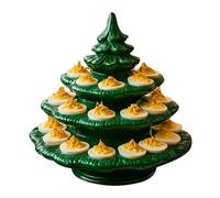 CRGANGZY 3-Tier Christmas Tree Deviled Egg Tray, 24 Holes Ceramic Christmas Deviled Egg Rack Serving Tray Holder, Reusable XmasTree Shaped Serving Display for Canapes Sushi & Appetizers