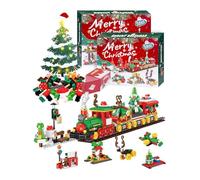 CRGANGZY 808 pcs Christmas Train Advent Calendar 2025 Building Blocks Set, Christmas Toy Tree Cottage Santa Building Block Set with LED, Surprise Xmas Countdown Toy Train Kits