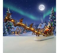 CRGANGZY Christmas Santa Claus Sleigh and Reindeers Figurine with LED Lights Music, Light Up Xmas Reindeer Car Father Christmas Sleigh Ornament, Santa in Sleighs with Flying Reindeer Ornament