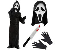 CRGANGZY Halloween Grim Reaper Costume Set for Teenage Boys, Child Screaming Grimace Costume with Cape for Halloween, Grim Reaper Grimace Costumes Set with Mask Gloves for Kids Boys Adults