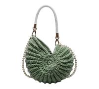 CRGANGZY Handwoven Shoulder Bag with Pearl Strap Beach Evening Bag for Women (Green)