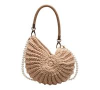 CRGANGZY Handwoven Shoulder Bag with Pearl Strap Beach Evening Bag for Women (Khaki)