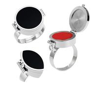 CRGANGZY Lip Balm Ring, 2-In-1 Vintage Adjustable Lipstick Storage Ring of Emergency Medications, Secret Compartment Ring with Safety Buckle for Quick Touchup (Silver Black)