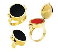 CRGANGZY Lip Balm Ring, 2-In-1 Vintage Adjustable Lipstick Storage Ring of Emergency Medications, Secret Compartment Ring with Safety Buckle for Quick Touchup (Gold Black)