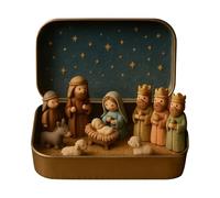 CRGANGZY Mini Christmas Nativity Set in a Tin Box, Portable Nativity Scene Decoration Set for Friends Family, 3D Xmas Sets with Cute Sheep and Figurines for Mantle Shelf Centerpieces Decorations