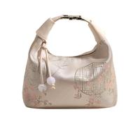CRGANGZY Women Embroidery Shoulder Bag handbags with Pearl Pendant Nylon Sling Bag (White)