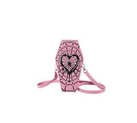 CRGANGZY Women Stylish Crossbody Bag Large Capacity Coffin Shaped Creative Commuting Bag Adjustable Strap Spider Web Novelty Messenger Bag PU Leather Trendy Sling Bag (Pink)