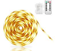 Criacr 150 LED Strip Light, 5M Cuttable LED Strip Lights, Battery Strip Lights with Remote Timer, Self-Adhesive, Dimmable, 8 Modes, Waterproof for Kitchen, Bedroom, Computer, TV Decor (Warm White)