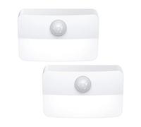 Criacr 【2 Pack】 Motion Sensor Night Light, Stick-On Motion Sensor Lights Indoor, Battery Powered Under Cabinet Kitchen Lights with Adhesive Pads, Auto/On/Off for Cupboard Wardrobe Stair Kitchen White
