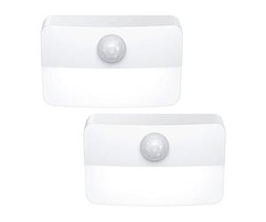 Criacr 【2 Pack】 Motion Sensor Night Light, Stick-On Motion Sensor Lights Indoor, Battery Powered Under Cabinet Kitchen Lights with Adhesive Pads, Auto/On/Off for Cupboard Wardrobe Stair Kitchen White