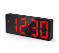 Criacr Digital Alarm Clock, Alarm Clocks Bedside with Large LED Temperature Display, USB/Battery Powered Digital Clock with Snooze, Date, Time, 3 Adjustable Brightness, Voice Control, 12/24Hr (Red)