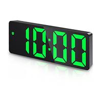Criacr Digital Alarm Clock, Clocks Bedside with Big LED Temperature Display, Clock USB/Battery Powered, Snooze, Date, Time, 3 Adjustable Brightness, Voice Control Christmas Gifts, Black+green