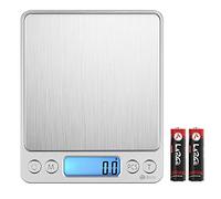 Criacr Digital Kitchen Scales, 3kg Stainless Steel Cooking Scales with 2 Trays, Back-Lit LCD Display, Tare and PCS Features, 0.1g / 0.01 oz Precise Graduation, for Kitchen, Ingredients, Jewellery