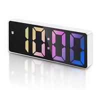 Criacr Digital Morning Alarm Clock with Snooze Function with LED Display, Temperature and Date Display, Voice Control, Powered by USB/Battery, White Case and Colourful Numbers