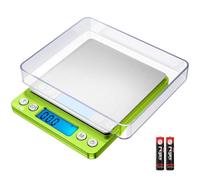 Criacr Digital Pocket Scales, 500g Precision Kitchen Scales, Back-Lit LCD Display Jewellery Scales with Two Trays, Digital Scales 0.01g with Tare & PCS Function, for Baking Cooking (Green)
