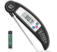 Criacr Food Thermometer Battery Included Digital Instant Read Meat Thermometer Foldable Long Probe Food Cooking Thermometer with °F/°C, Auto On/Off Cooking Thermometer for BBQ, Milk, Water, Jam-Black