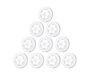 Criacr Motion Sensor Light, 10 Pack Stick-on Under Cabinet Lights with Removable Magnet, Battey Powered Cordless Closet Lights, Auto On/Off, for Wardrobe, Closet, Hallway, Kitchen, Stairs (White)