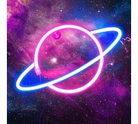 Criacr Planet Neon Light, LED Planet Neon Signs Wall Decor, Battery or USB Operated Planet Lamp, Pink/Blue Hanging Soft Night Light Art Decor Light for Home, Bedroom, Kids Room, Bar, Festive Party