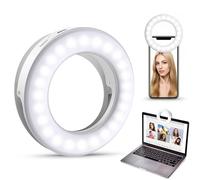 Criacr Selfie Ring Light, 40 LED USB Rechargeable Selfie Fill-Llight, 3-Level Brightness Clip-on Circle Light, Night Selfie Enhancing Ring Light, for Smartphone Laptop, Makeup, Streaming (White)