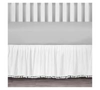 Crib Bed Skirt Crib Skirt with Pompoms 4 Sides Elastic 14 Inch Height(White,70x 140 x 36 cm)