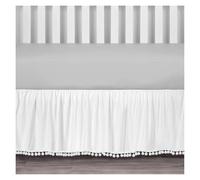 Crib Bed Skirt Elegant Standard Ruffled with Pompoms-Microfiber Nursery Toddler Bedding 14 Inch High White 60x120x36 cm