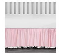 Crib Bed Skirt Elegant Standard Ruffled with Pompoms-Microfiber Nursery Toddler Bedding 14 Inch High Pink 60x120x36 cm