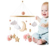 Crib Mobile - 16in Musical Boho Hanging Pendant, Soft Cotton Felt Ornaments, Gender Neutral Baby Bassinet Calming Rotating Design | Gentle Lullaby Sounds for Newbornn Nursery Crib Stroller