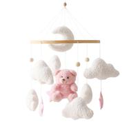 Crib Mobile, 17.7x9 Inch Baby Mobile for Crib, Cute Bear Teddy Velvet Nursery Decor, 360° Rotated Hanging Baby for Kids Room for