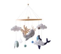 Crib Mobile, 19.7x8.9 Inch Crib Toys Hanging with Sea Animals ＆ Built- in Bells, Exercise Eyesight ＆ Shape Perception, Smooth Soothing Wooden Baby Toys