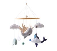 Crib Mobile, 19.7x8.9 Inch Crib Toys Hanging with Sea Animals ＆ Built- in Bells, Exercise Eyesight ＆ Shape Perception, Smooth Soothing Wooden Baby Toys for Boys, Girls