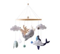 Crib Mobile, 19.7x8.9 Inch Crib Toys Hanging with Sea Animals ＆ Built- in Bells, Exercise Eyesight ＆ Shape Perception, Smooth Soothing Wooden Baby Toys for Boys, Girls Mobiles for Babies