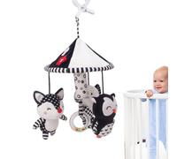 Crib Mobile - Black White High Contrast Animal Plush Soother, Vision Training Early Education Soft Hanging Plushes Animals | Forest Wilderness Theme Nursery Decor for Boys Girls Bedroom Cribs