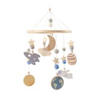 Crib Mobile, Rotated Hanging Baby Mobile for Crib Cute Wooden Wind Chime Baby Nursery Decor with Spaceship & Planets & Moon for Kids Room, 20x10