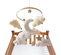 Crib Mobile - Rotating Soothing Aesthetic Nursery Decor for Bedroom | Handcrafted Wool Felt Clouds with Natural Wooden Hoop & Neutral Tones for Boys and Girls, 17.72x9.06 inches