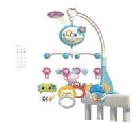 Crib Mobile with Music and Starry Projection Lights, Baby Mobiles for Cribs, Nursery Musical Mobile for Bassinets Toys Hanging Girls Boys, Portable Animal Mobile Hanger Arm Clip On Attachment (Bule)