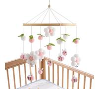 Crib Mobile - Wooden Decoration - with Pom-Poms Flowers Bees Bassinet Mobile - for Young Children Kindergarten Playroom Stroller
